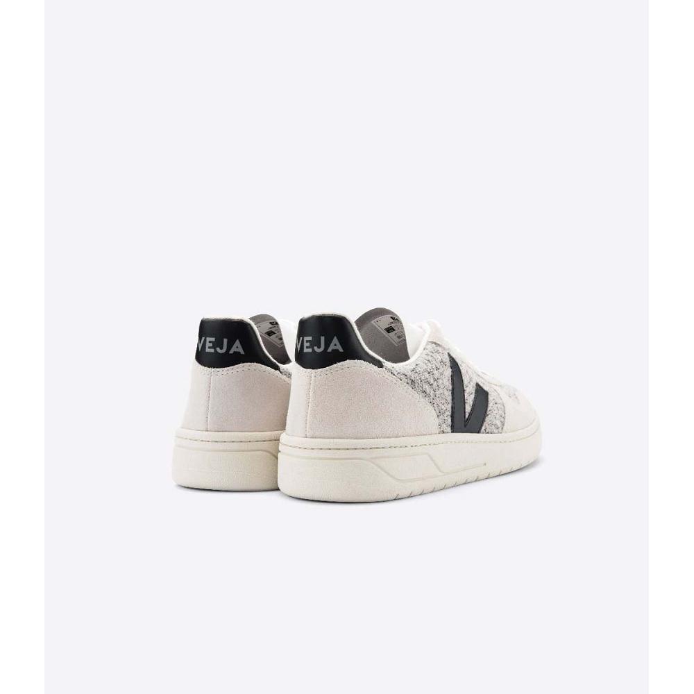 Veja V-10 FLANNEL Men's Sneakers White/Black | CA 334JPQ